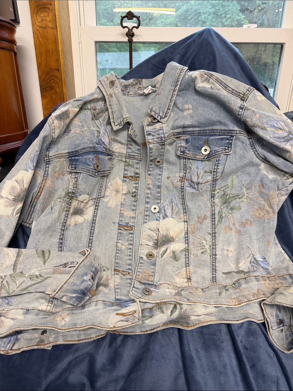 Tribal Light Blue Floral Denim Jean Jacket